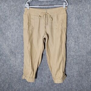Guess Women Pants 31 100% Linen Cropped Cargo Pockets Coastal Beach Preppy